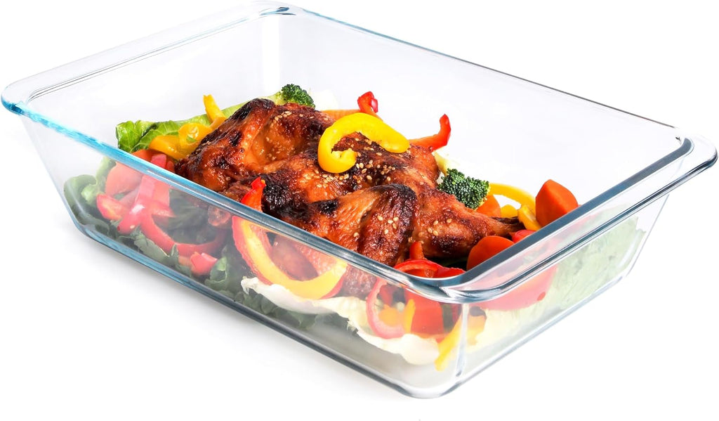 Deep Clear Glass Baking Dish, Rectangular Tempered Glass Baking Pan, The Largest casserole dish. -5.4 Liter