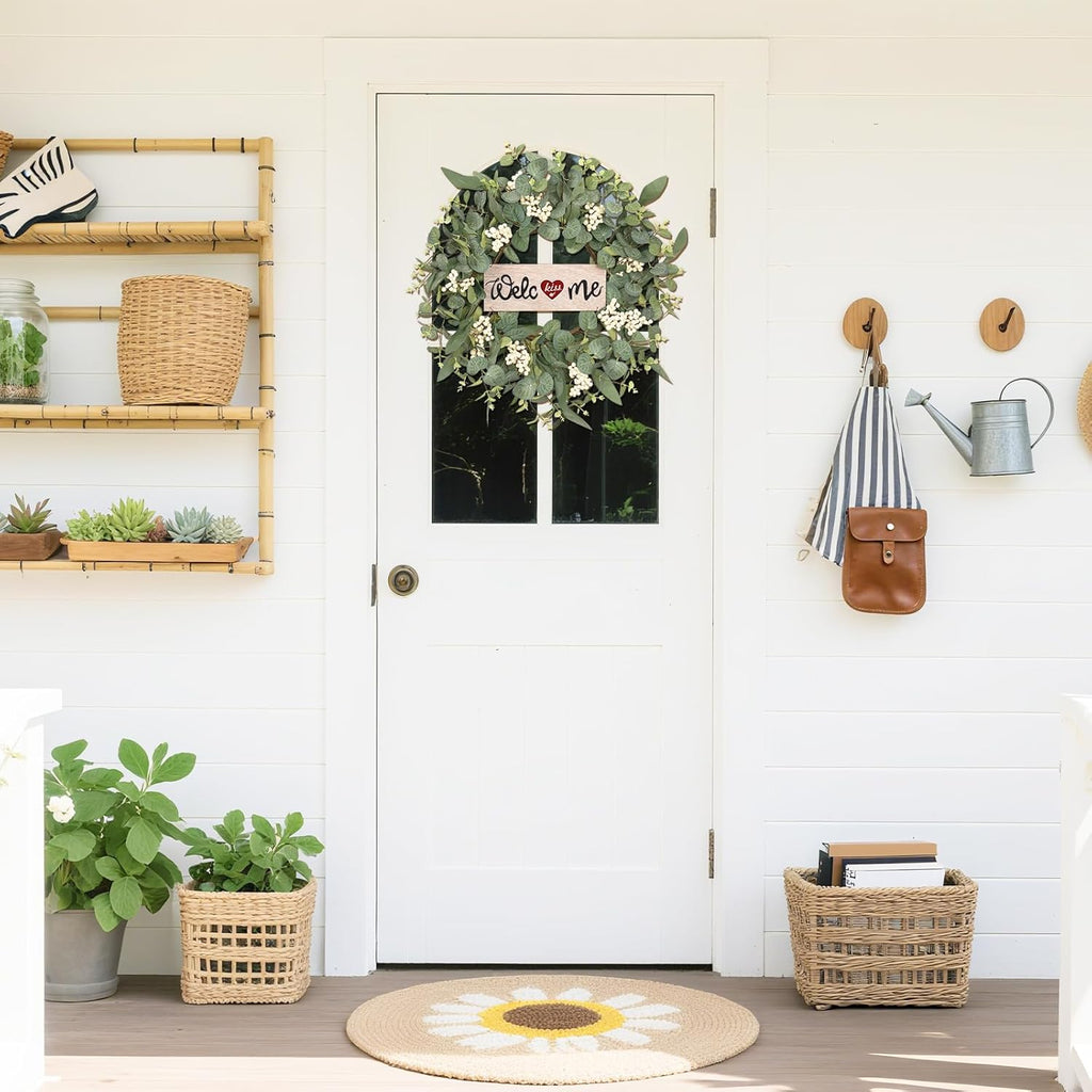 20Inch Wreaths for Front Door for Spring Fall Summer Winter Welcome Sign