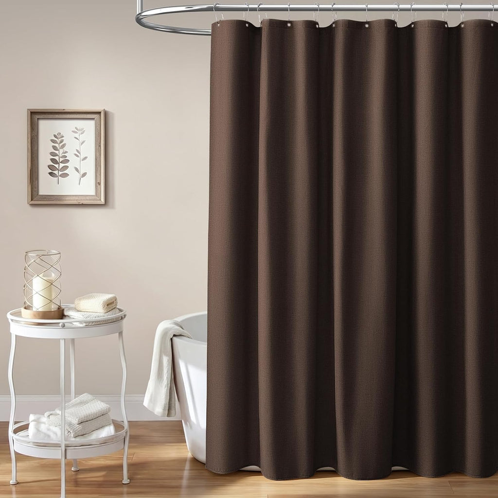 Brown Linen Textured Waterproof Thick Fabric Shower Curtain Set, 72x72