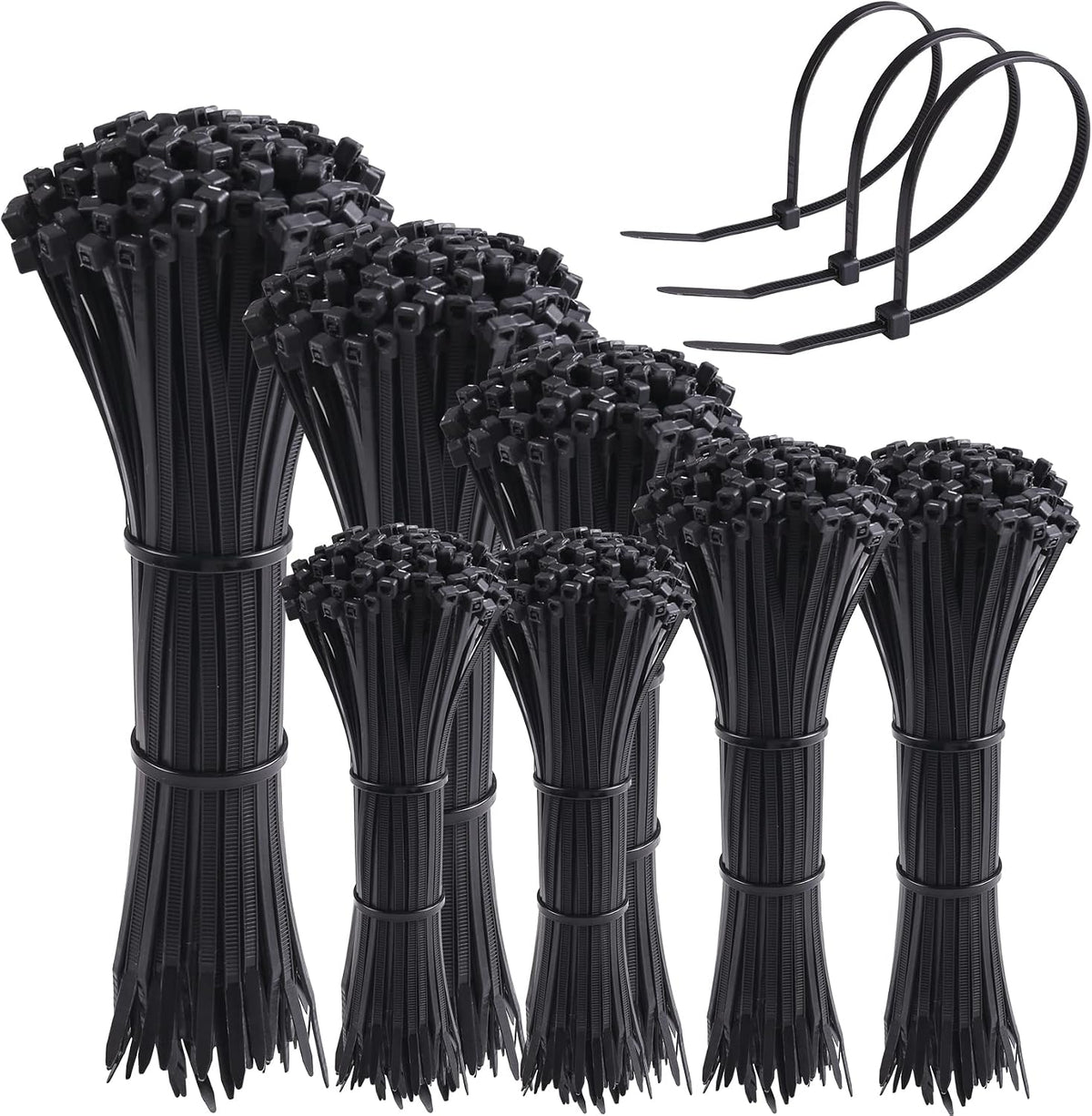 DTOL Cable Ties Assorted Sizes 4+6+8+10+12 Inch Zipties Heavy Duty Plastic Wire Ties UV Resistant Zip Ties Assortment Small Zip Tie Wraps Cord Management for Home, Office, Gardening, 700 Pack Black