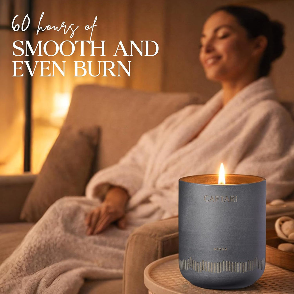 CAFTARI Luxury Aromatherapy Candle | Jasmine & Neroli Scented | 60 Hour Burn | Clean Coconut Soy Wax | Vegan, Gift-Ready Candle for Sleep & Home Spa Feel | Nidra