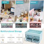 Desk Organizer, Office Organizer with Drawer, Desk Accessories & Workspace Organizers, Pen Holder Office Supplies for Desk (4 Drawers+4 Compartments, Blue)