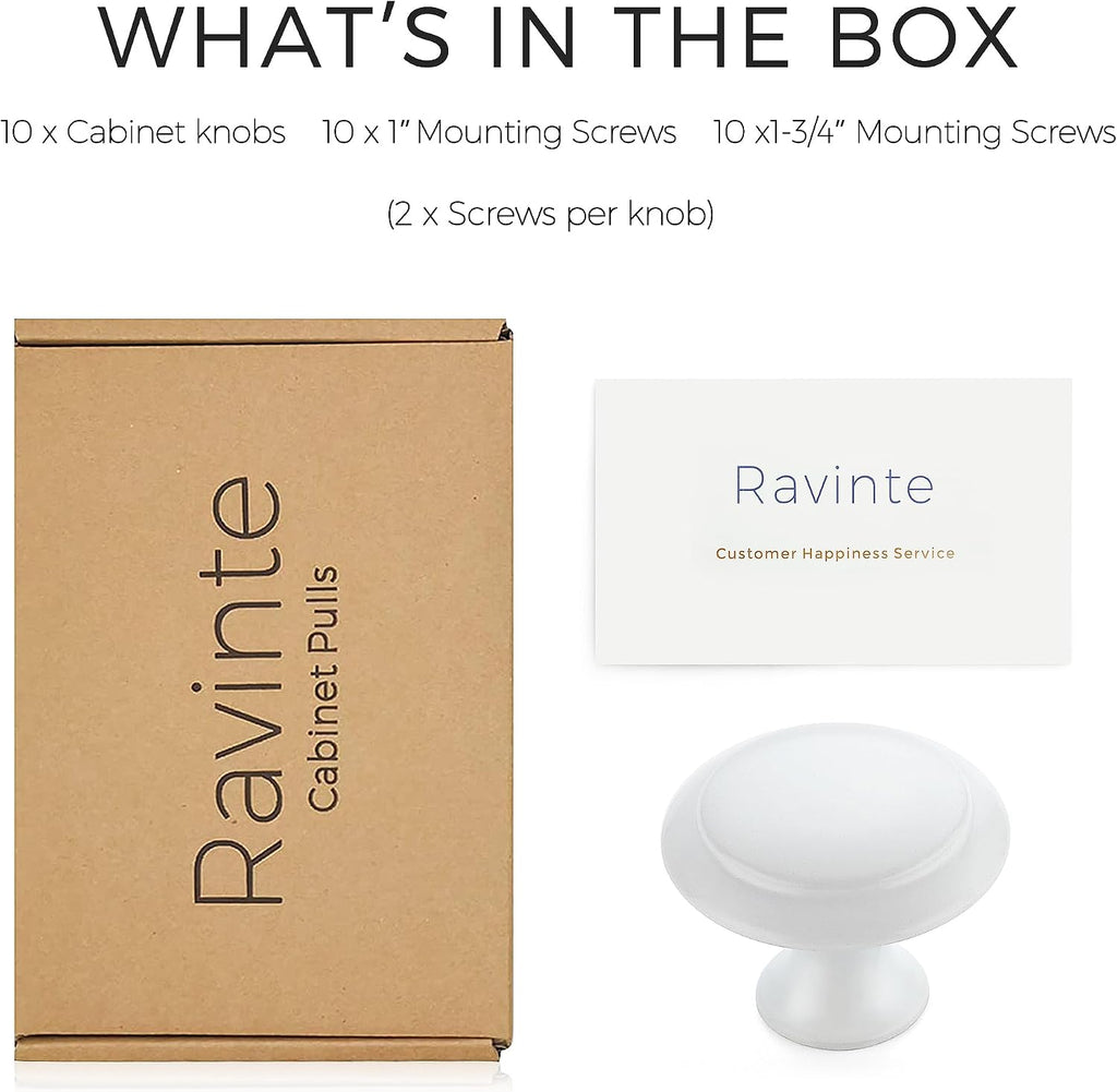 Ravinte White Cabinet Knobs Kitchen Pulls 1-1/4 Inch 10 Pack