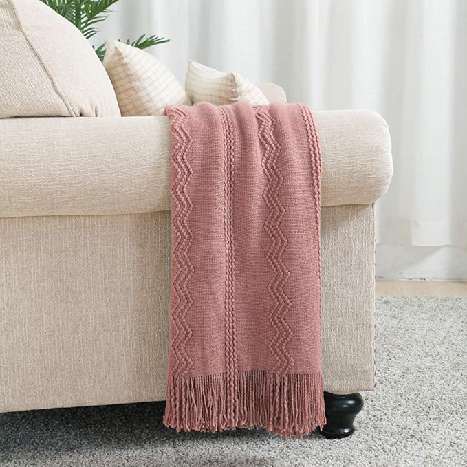 BOURINA Coral Pink Throw Blanket 60 x80 Inches Textured Solid Soft Sofa Throw - Image 2