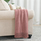 BOURINA Coral Pink Throw Blanket 50 x90 Inches Textured Solid Soft Sofa Throw - Image 2