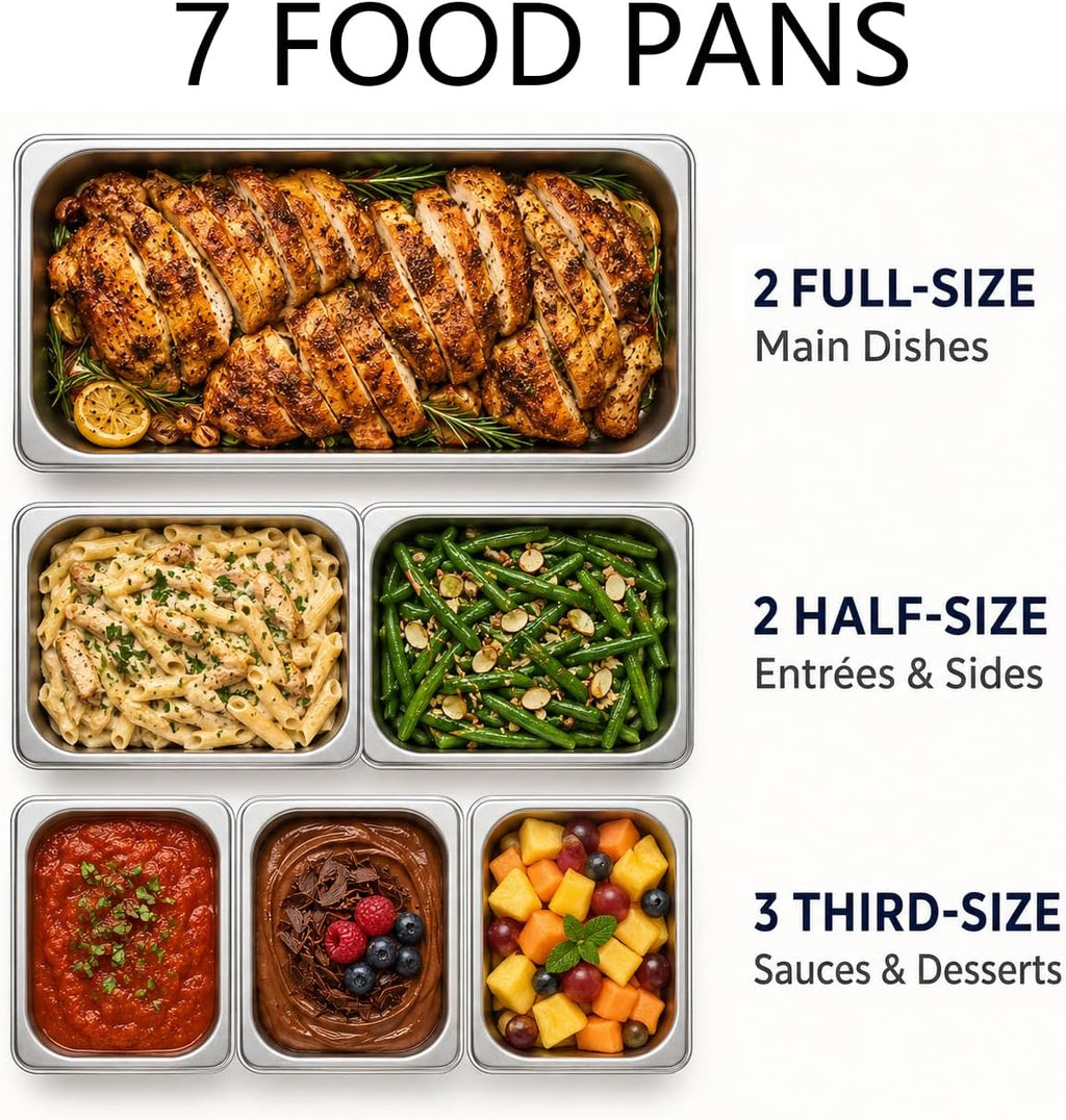 Silver Chafing Dishes, 44QT 4 Pack with 7 Multi-Size Pans