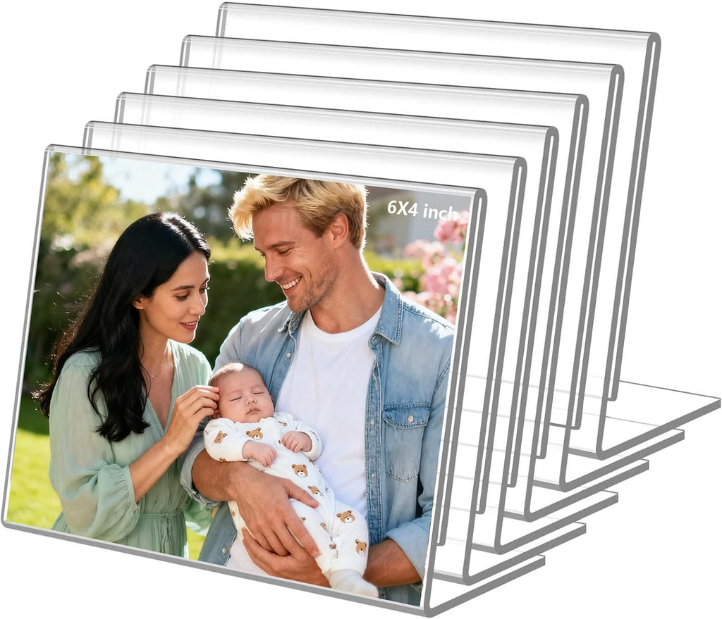 6 Pack 6x4 Inch Clear Acrylic Self Standing Picture Frames,Clear Photo Frame Stand Tabletop Display for Home or Office Décor,Horizontal