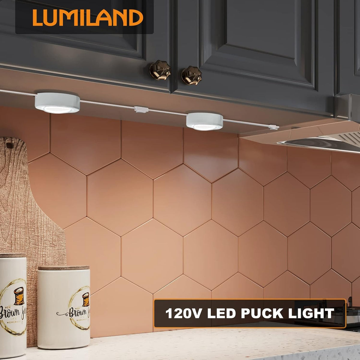 LUMILAND Wired LED Puck Lights 120V (2.7Wx3) Plug-in Lighting Warm White, LED Cabinet Light for Kitchen Can Be Surface Mount or Recess Mount, White
