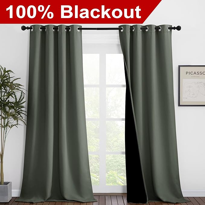NICETOWN Dark Mallard Blackout Curtains 90 inches Long, Full Light Blocking - Image 2