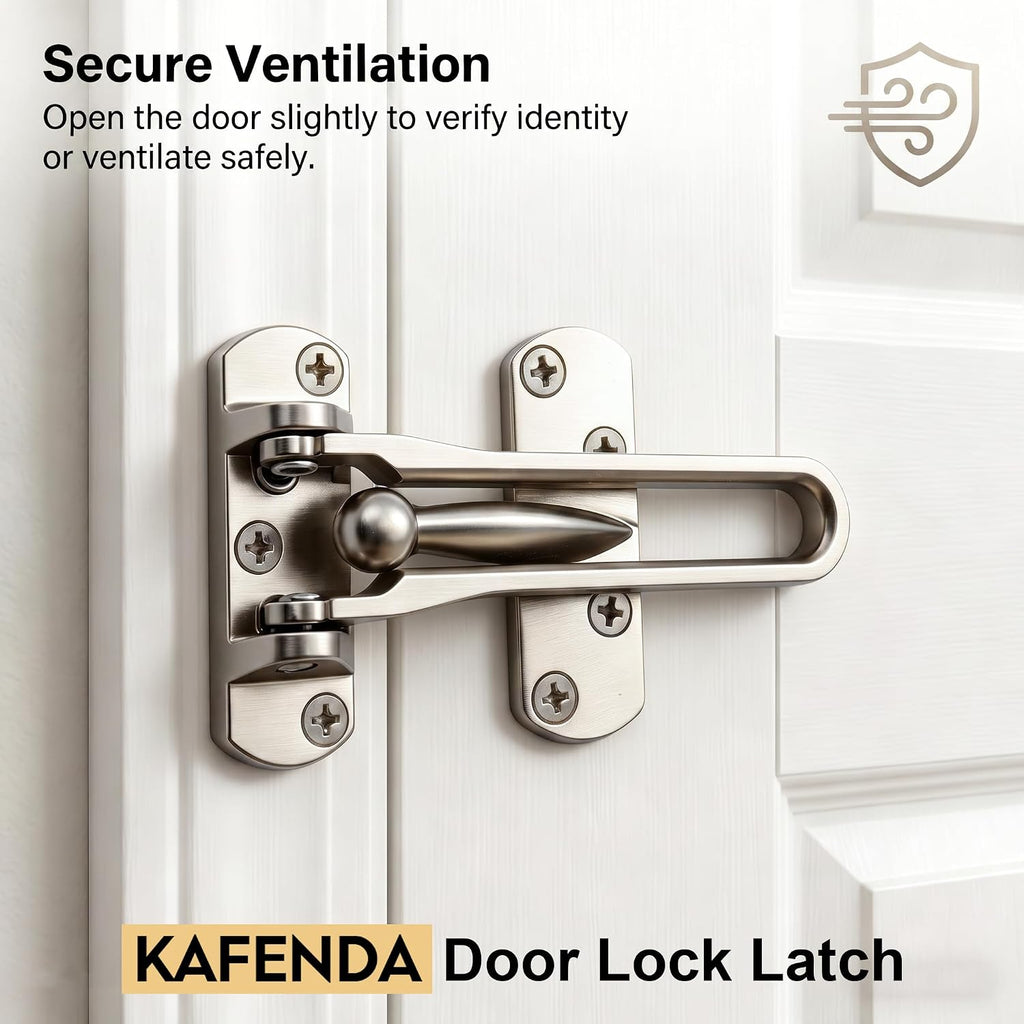 KAFENDA Heavy Duty Zinc Alloy Door Security Lock, Limited Opening Safety Latch for Home Apartment Hotel, Anti-Pry Door Reinforcement Lock (Satin Silver)