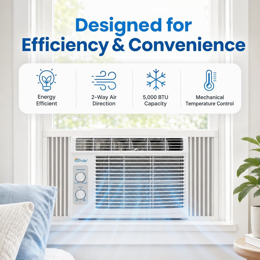 Senville Window Air Conditioner, Cools Up to 250 Sq Ft, 6000 BTU