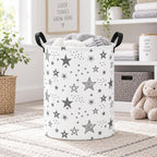 Collapsible Kids Laundry Basket Clothes Hamper, Foldable Storage Organizer Bin, Toy Clothes Storage with Handles for Boys Girls Bedroom, Room Decor Grey Star