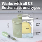 Priority Chef Butter Crock with Lid for Countertop with Spreader Knife and Water Line, Soft Spreadable Butter, Ceramic French Butter Dish with Lid, Sage