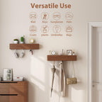 CycleCrew Solid Wood Wall Mounted Coat Rack with Shelf Hooks - Modern Floating Shelves with 5 Hidden Hooks, Heavy Duty Entryway Coat Key Holder Hanger for Hallway Bathroom Bedroom Home Decor