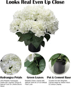 20” Artificial Hydrangea Plants Outdoor in Pots, Faux Hydrangea Bushes for Front Porch, Realistic White Fake Flowers for Patio Garden Indoor Home Decor