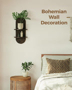 Bamworld Boho Wall Decor Plant Wall Shelf Wood Plant Holder Walnut 2PCS