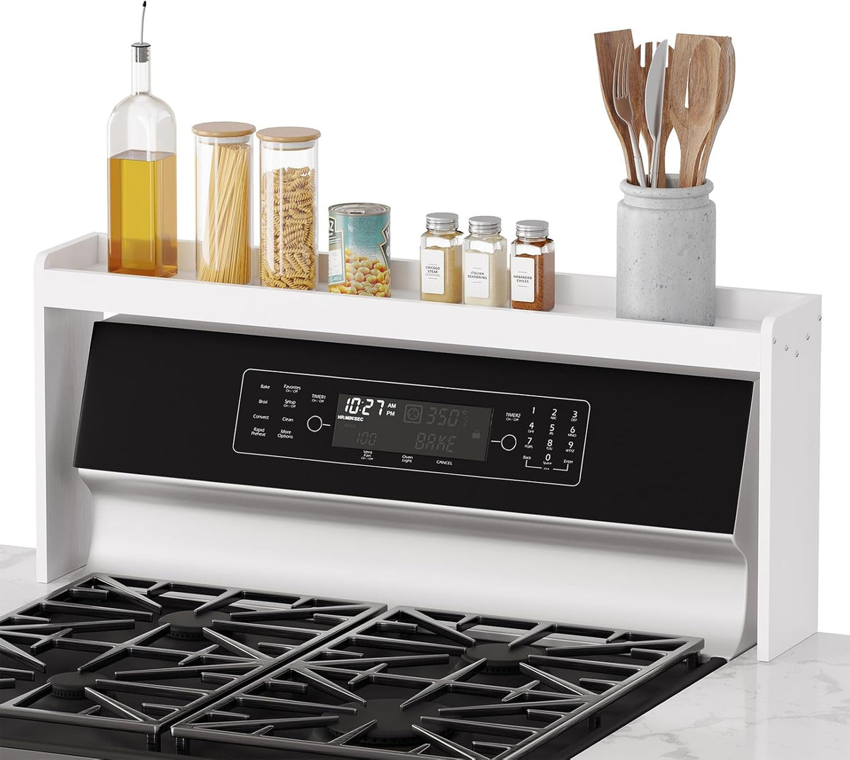 SpaceAid Bamboo Over the Stove Spice Holder Shelf, 31.5" Kitchen Organizer Stove Spice Top Rack, 11.6" Height Countertop Storage, Over Oven Back Sink Organization Shelf, Natural