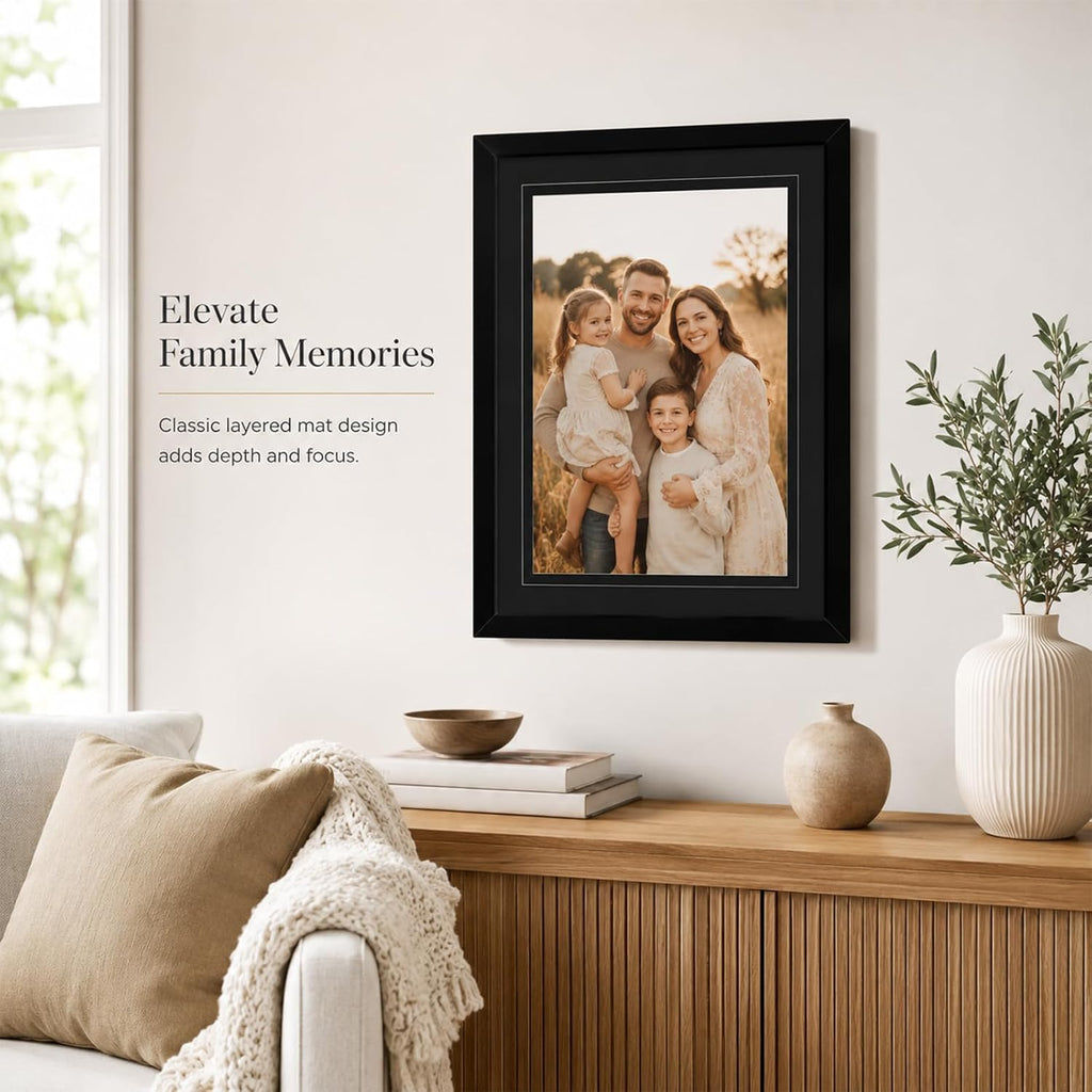 12x16 Double Floating Mat Wood Picture Frame, for 30 x 40cm Diamond Art Painting with Double 10x14 Black Mat, 10x14 Matted Frame with Shatter Resistant Plexiglass, 2 Pack, Black
