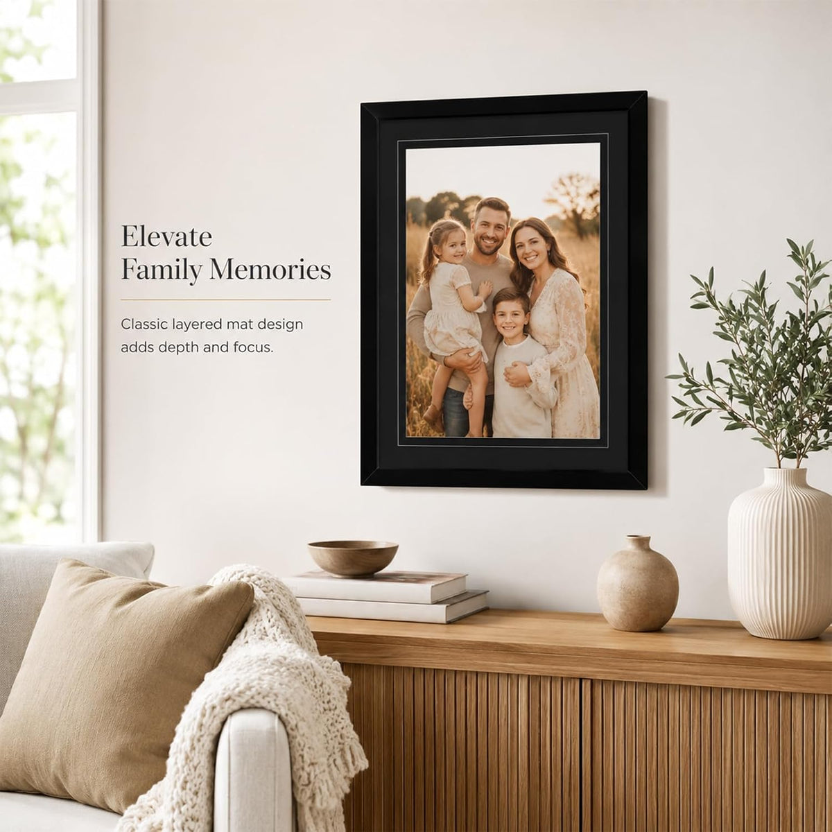 12x16 Double Floating Mat Wood Picture Frame, for 30 x 40cm Diamond Art Painting with Double 10x14 Black Mat, 10x14 Matted Frame with Shatter Resistant Plexiglass, 2 Pack, Black