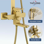 Taplong Outdoor Shower Kit Exposed Bathroom Shower Faucet Set Brushed Gold