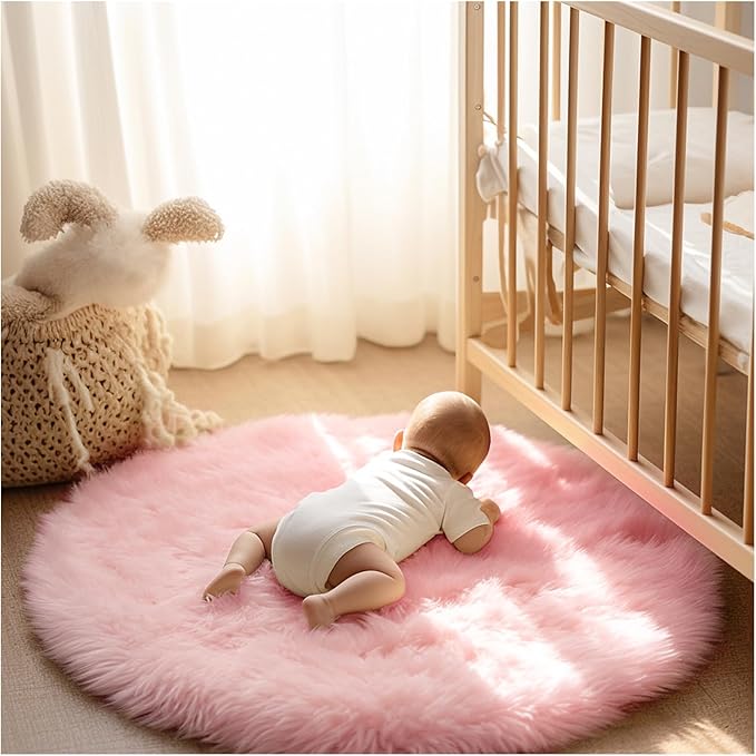 Ashler Faux Fur Rug, Soft 3x3 Ft Round Sheepskin, Fuzzy Machine Washable Carpet by AshlerHomeDeco
