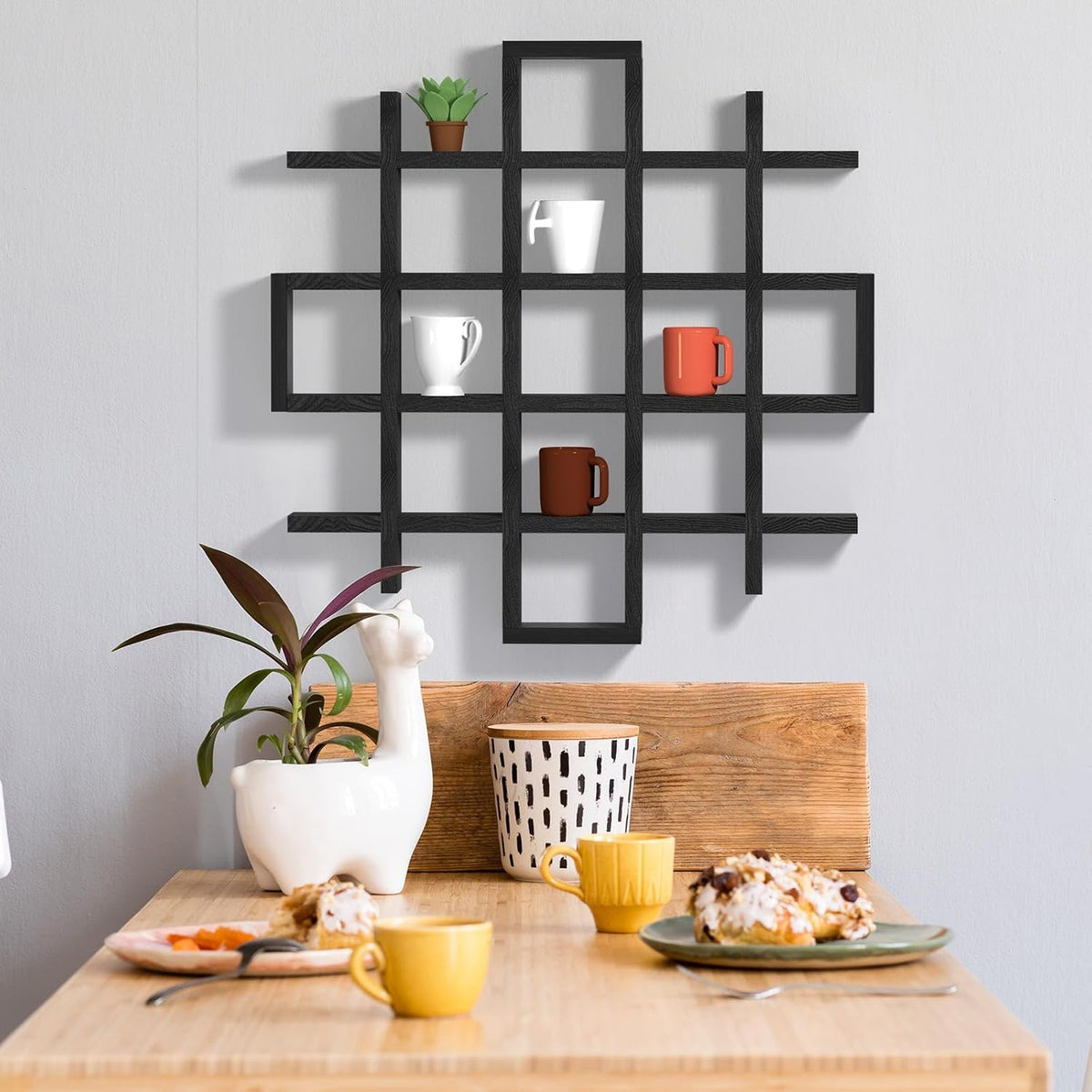 Suzile Mug Display Shelf Wall Mounted,Grid Size 5.1x5.1x3in,Black