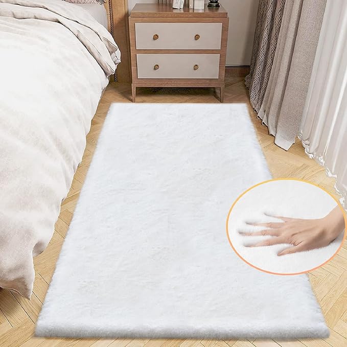 ORINOVA White Washable Furry Area Rug Runner Faux Bunny Fuzzy Fur Rugs by ORINOVA