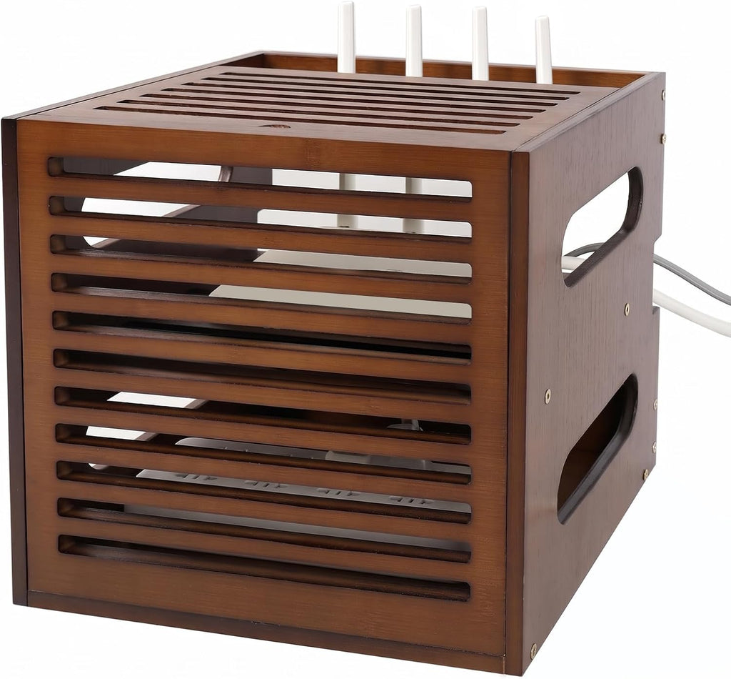 WiFi Router Box Hider with Cable Management, Bamboo, White