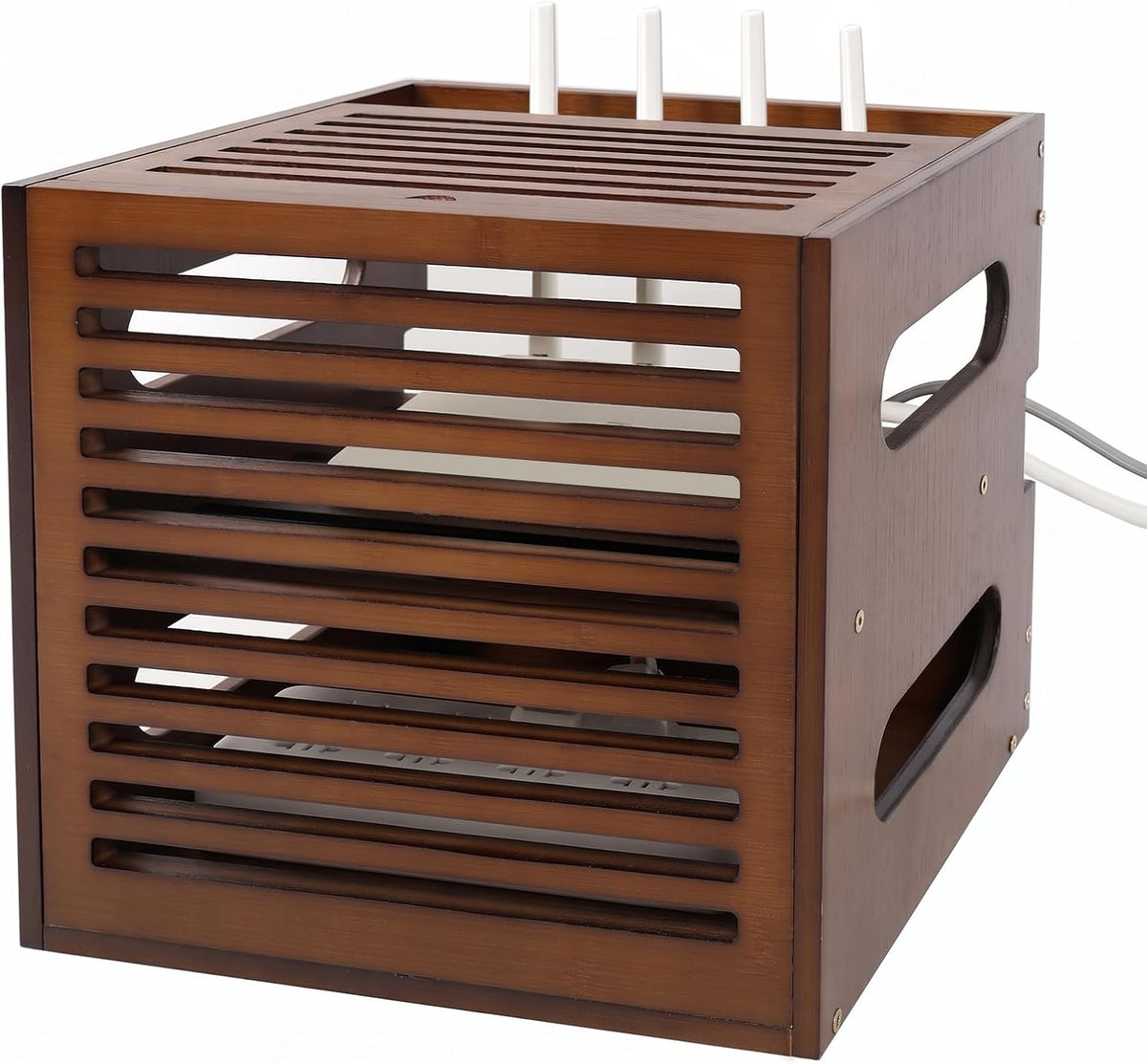 WiFi Router Box Hider with Cable Management, Bamboo, White