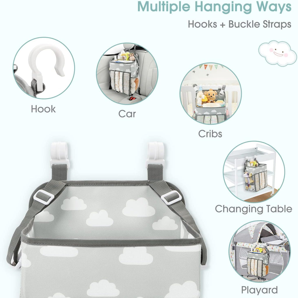 Maliton Hanging Diaper Caddy Organizer Hold 52+ Diapers(Gray Cloud)