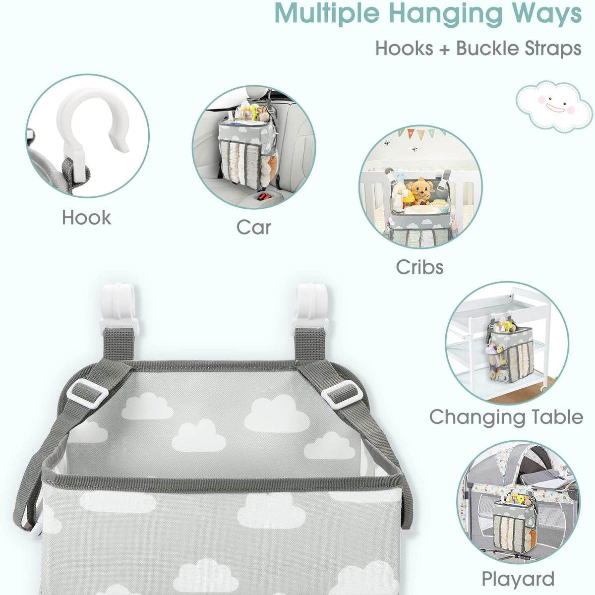 Maliton Hanging Diaper Caddy Organizer Hold 52+ Diapers(Gray Cloud)