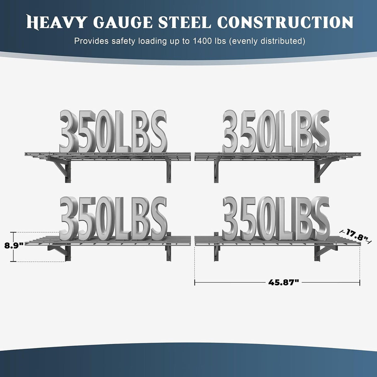 4 Pack Garage Shelving Wall Mounted, 1.5x4ft, 1400LB Heavy Load