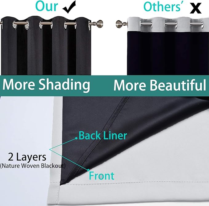 Yakamok 100% Blackout Lined Panels, Thermal Insulated Blackout Curtains - Image 5