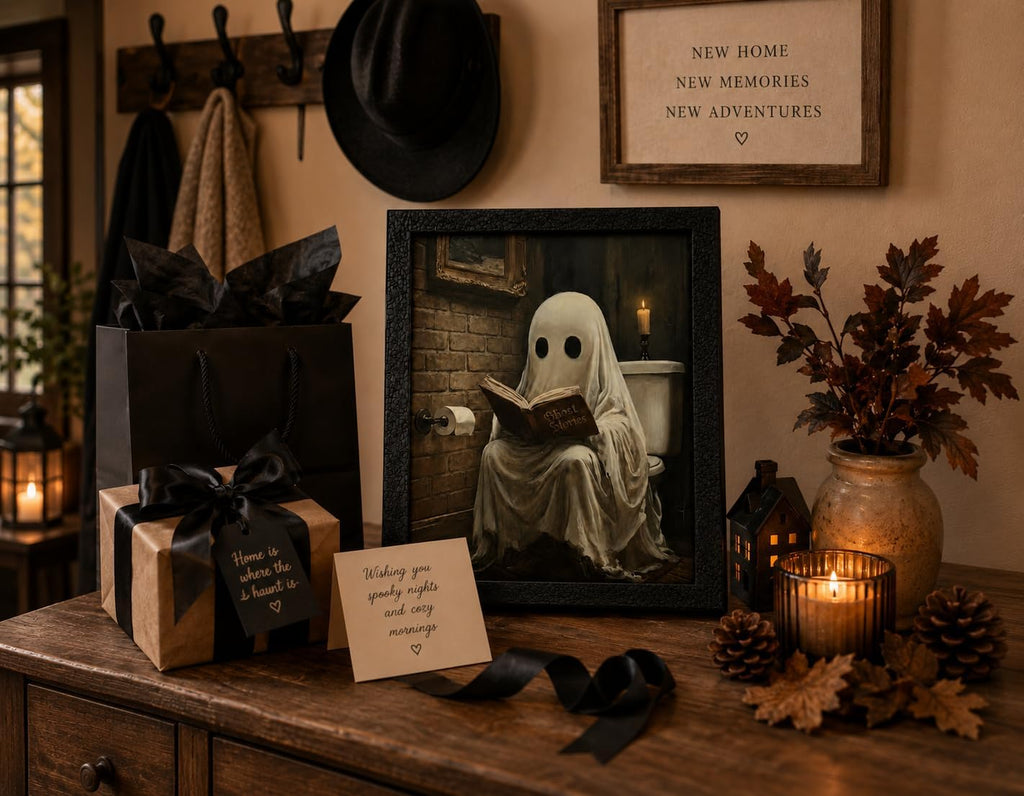 Halloween Bathroom Wall Art, Ghost Reading Picture, Funny Spooky Decor