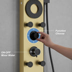 Hoimpro Brushed Gold LED Shower Panel Tower System,2 In 1Function Shower Panel Light Rainfall Waterfall Shower Rain Massage System with Body Jets Handheld Shower Sprayer, Stainless Steel, Wall Mount
