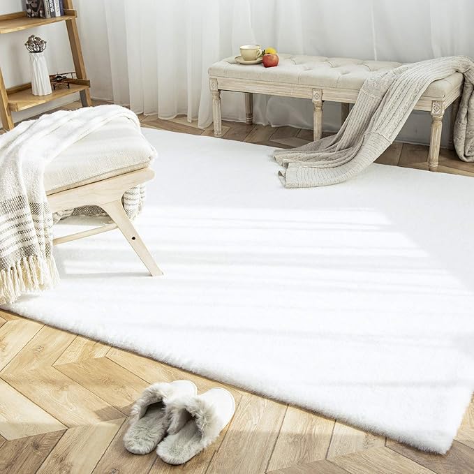 Ashler Faux Fur Rug, Ultra Soft Faux Rabbit Fur, 5 x 7 Feet Rectangle, Machine - Image 6