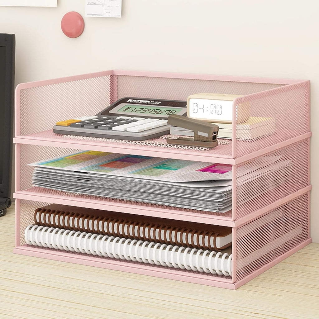 4-Tier Stackable Metal Mesh Letter Paper Tray Organizer,Black