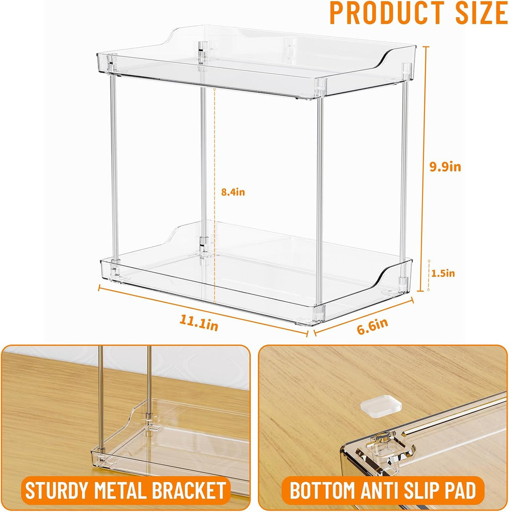 Yieach 2 Tier Bathroom Counter Organizer,Tiered Bathroom Organizer for Makeup,Perfume,Beauty Products,Skincare Organizers Shelf,Vanity Storage Tray for Bedroom,Spice Racks for Kitchen Corner,Rectangle