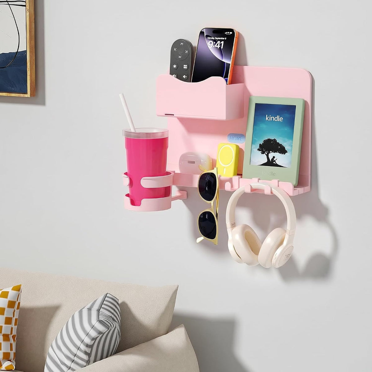 Floating Shelves for Bedside Shelf Accessories Organizer, Wall Mount Shelf Stick On, Cute Room Decor Aesthetic, Girls Room Decor, Cool Stuff for Bedroom Storage and Organization (Pink)