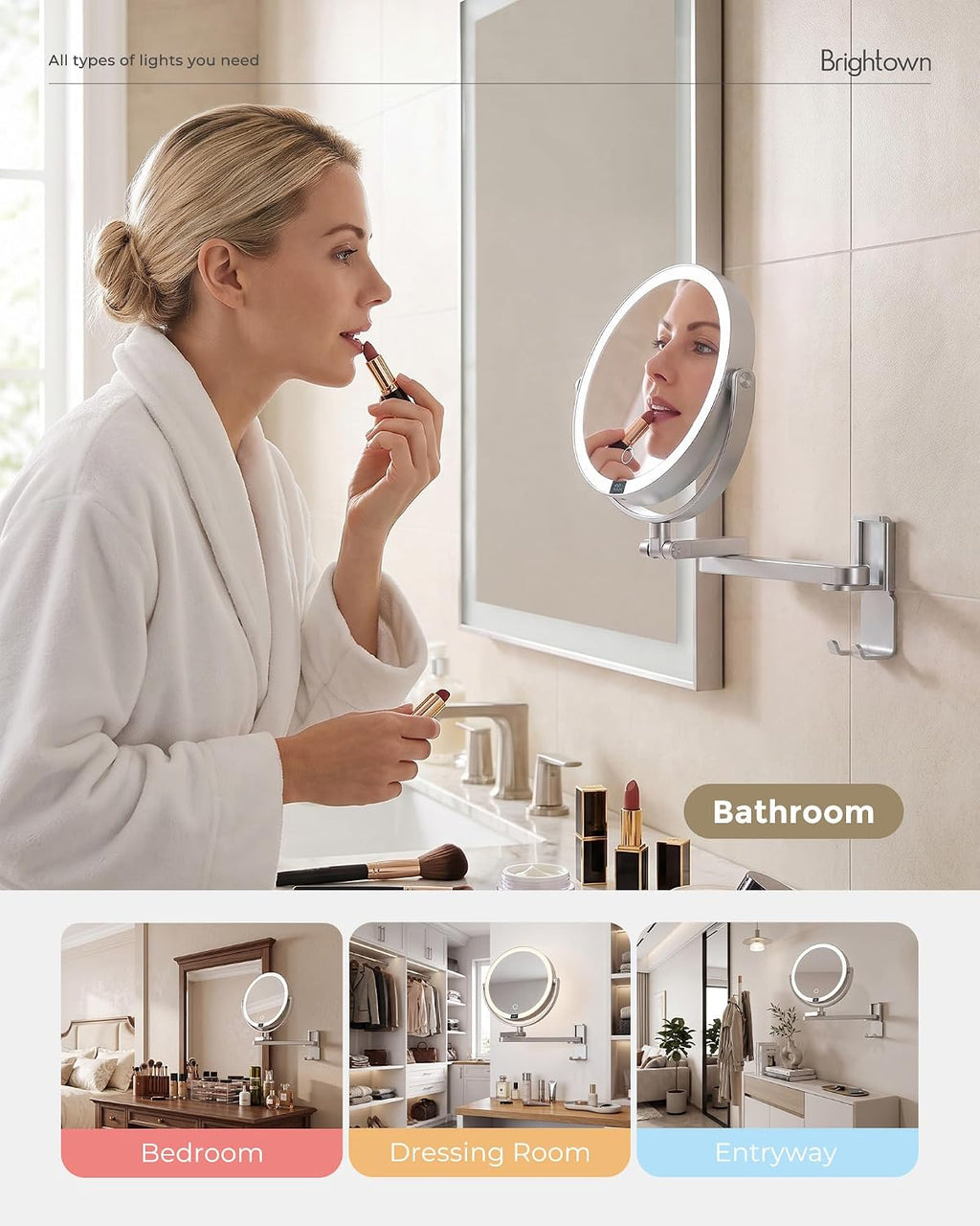 Brightown-Wall-Mounted-Lighted-Makeup-Mirror-Magnifying 1X/10X 8" with LED