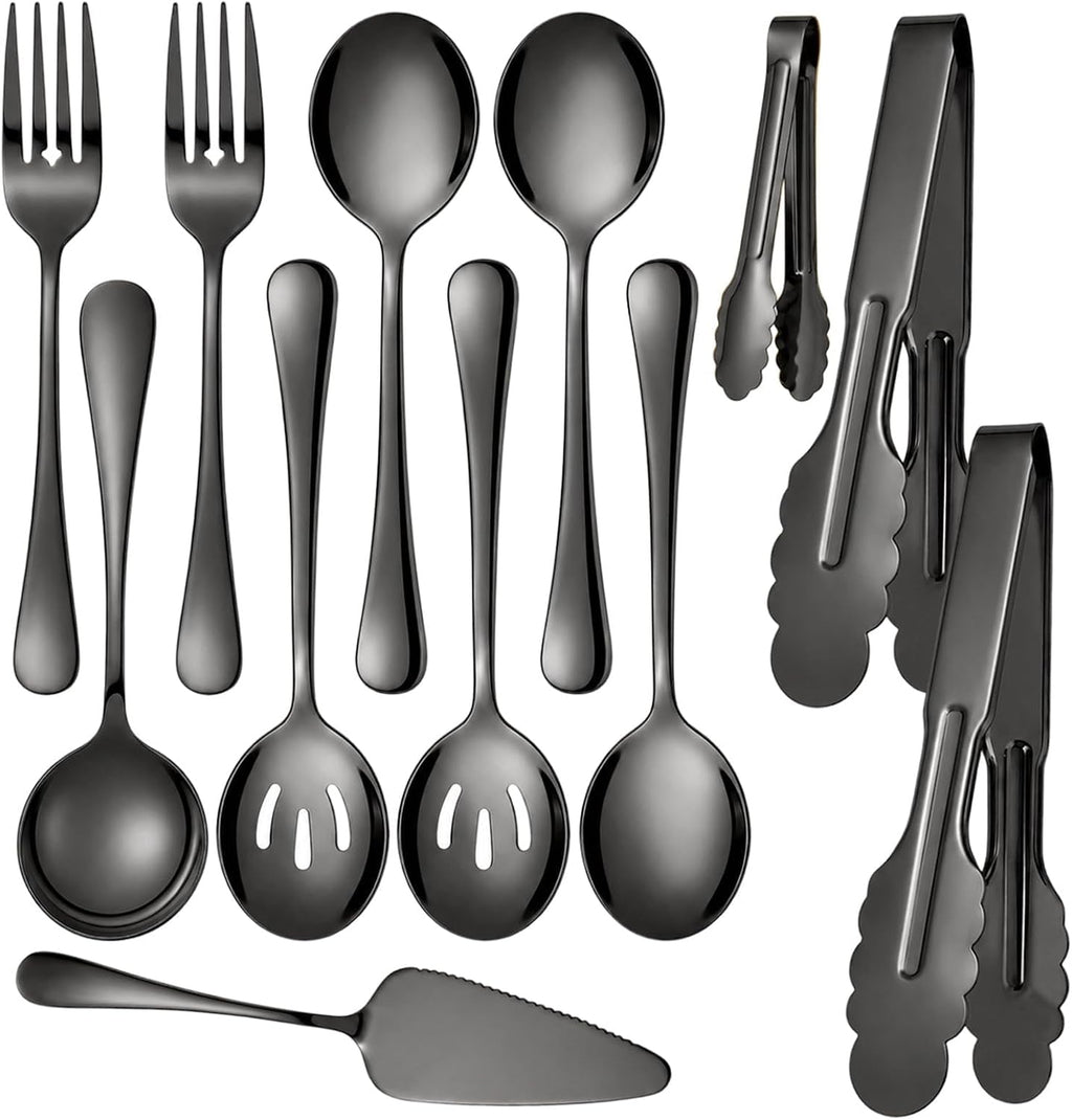 12-Piece Black Serving Utensils Set, Serving Spoons for Buffet