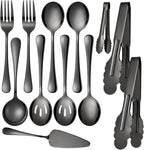 12-Piece Black Serving Utensils Set, Serving Spoons for Buffet