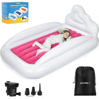 USHMA Inflatable Toddler Travel Bed, Reversible 2 Color Kids Air Mattress | Kids Blow up Mattress with Sides | Portable Toddler Bed for Travel, Sleepovers - Navy Blue & Grey