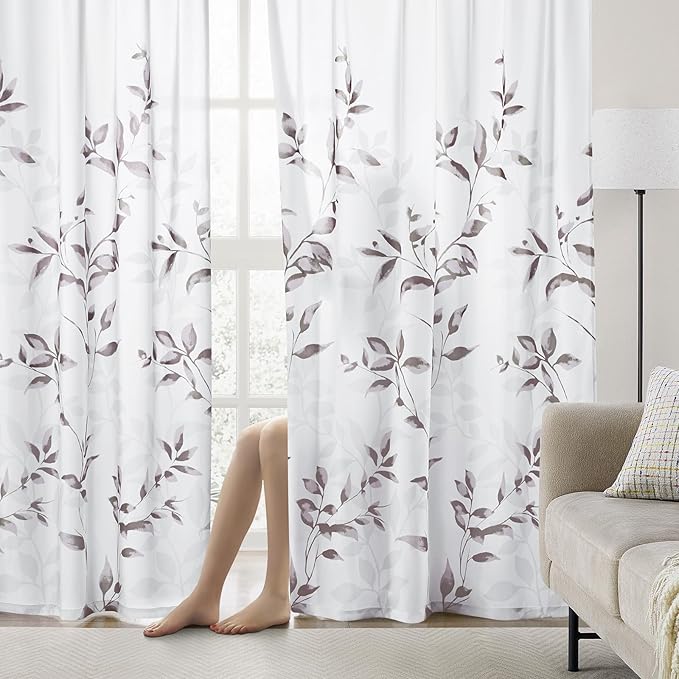 HOMEIDEAS Non-See-Through Dry Rose and White Privacy Sheer Curtains 52 X 96 - Image 2