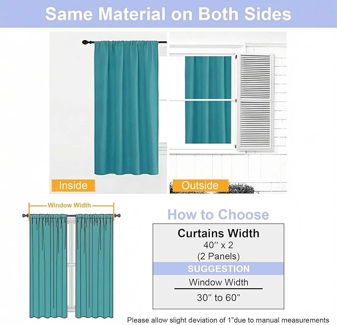 Simplebrand Ava Teal Short 36 Inches Blackout Curtain 2 Panels Set, Half Window - Image 9