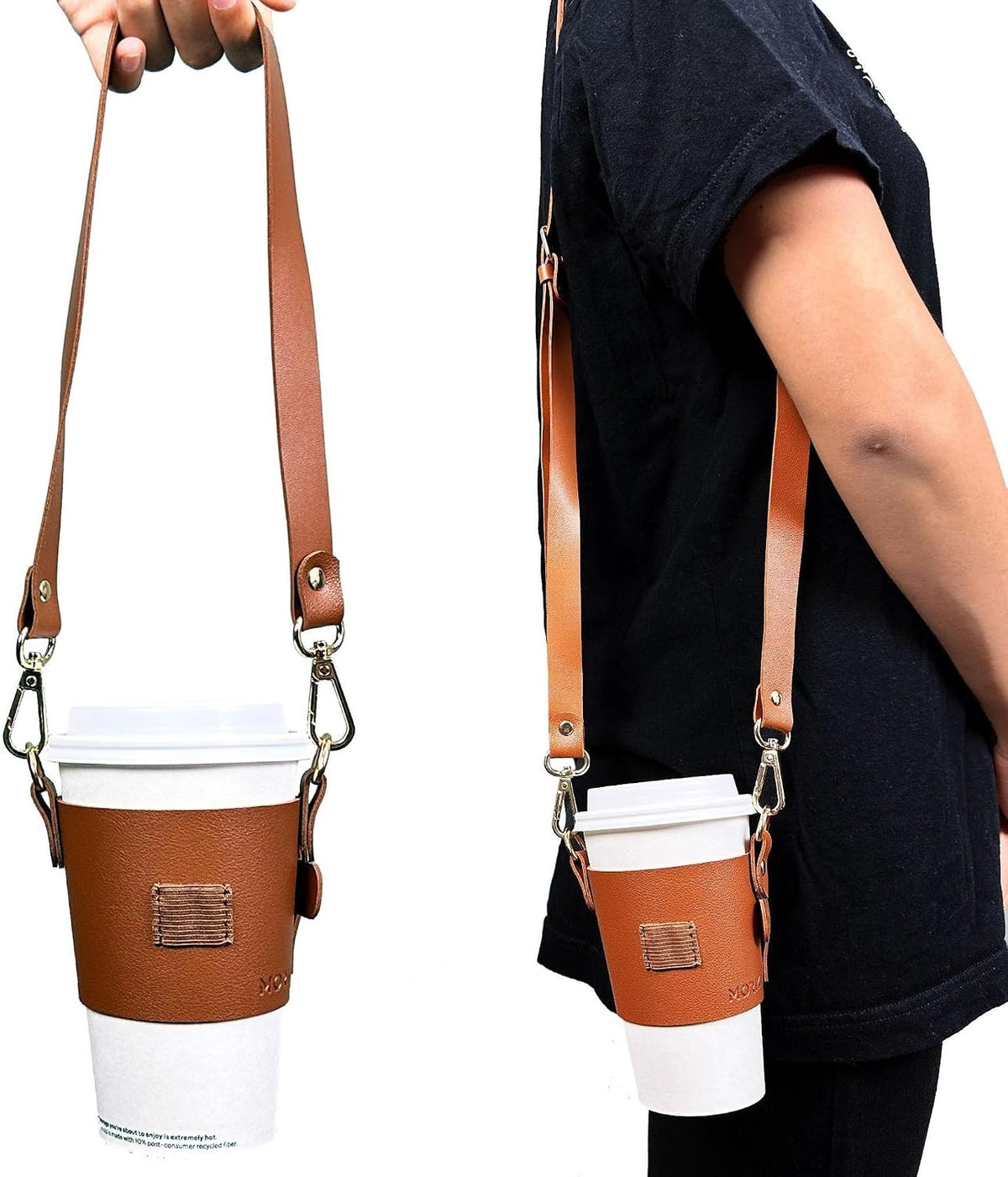 MORIK Drink Carrier with Adjustable Shoulder Strap and Hand Strap for Drinks Under 30 Oz - Coffee Cup Holder, Drink Caddy for Yeti and Stanley Tumblers, Boba Drink Holder (2nd Generation) (Black)