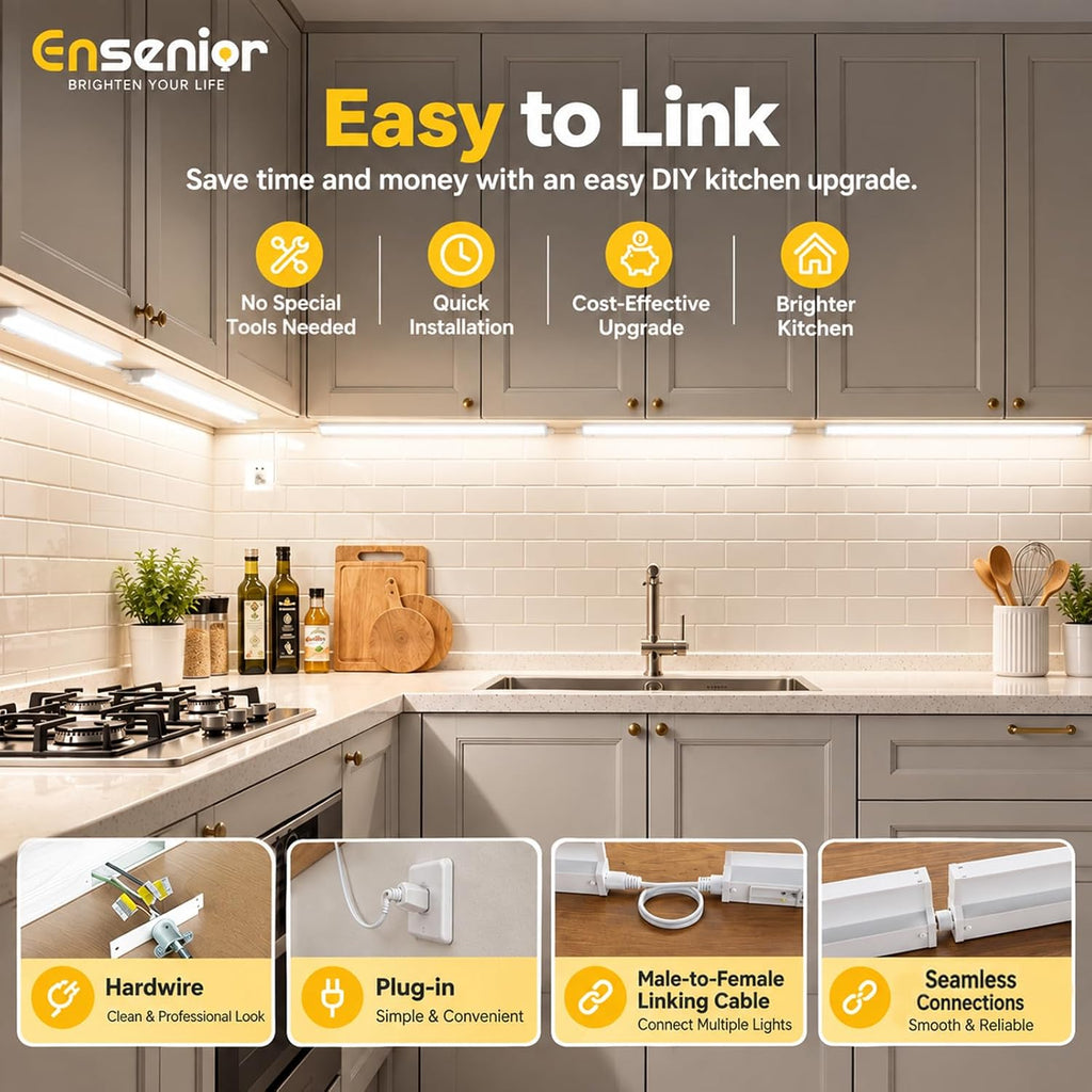 24" Under Cabinet Lighting Fixture for Kitchen, Plug in or Hardwired,2-Pack