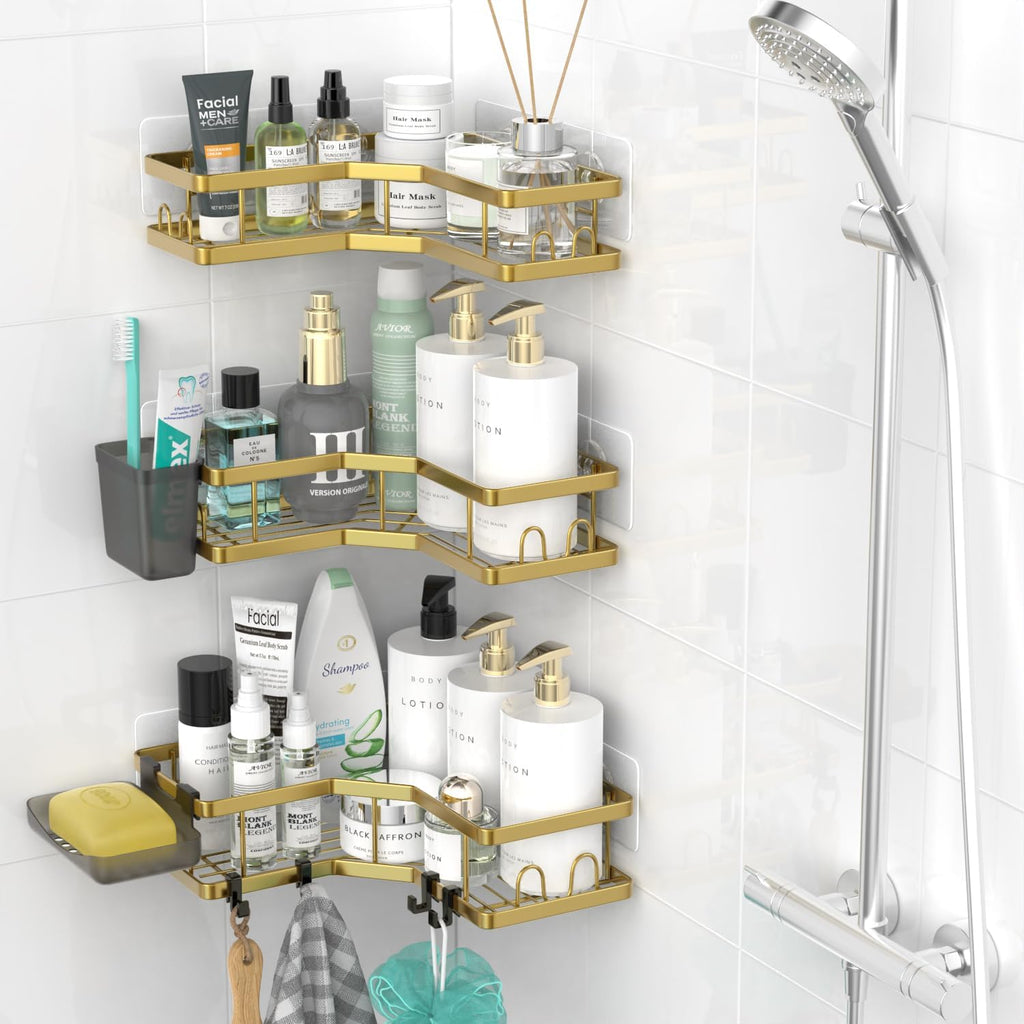 AKTECKE Corner Shower Caddy Bathroom Organizer: Adhesive Shower Rack Bathtub Shelves - 3Pack No Drilling Shower Shelf - Stainless Steel Organizer