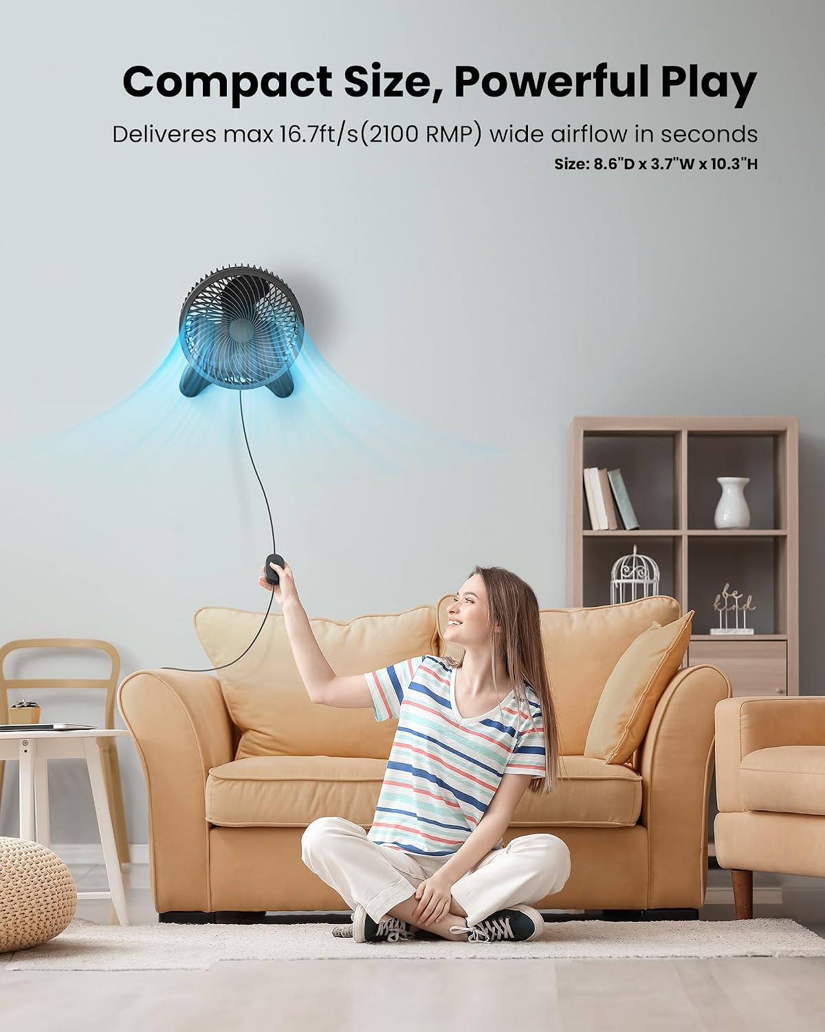 Koonie 8'' Wall Mount Fan, Quiet Small Fan with Timer, 8.2ft Wired Remote