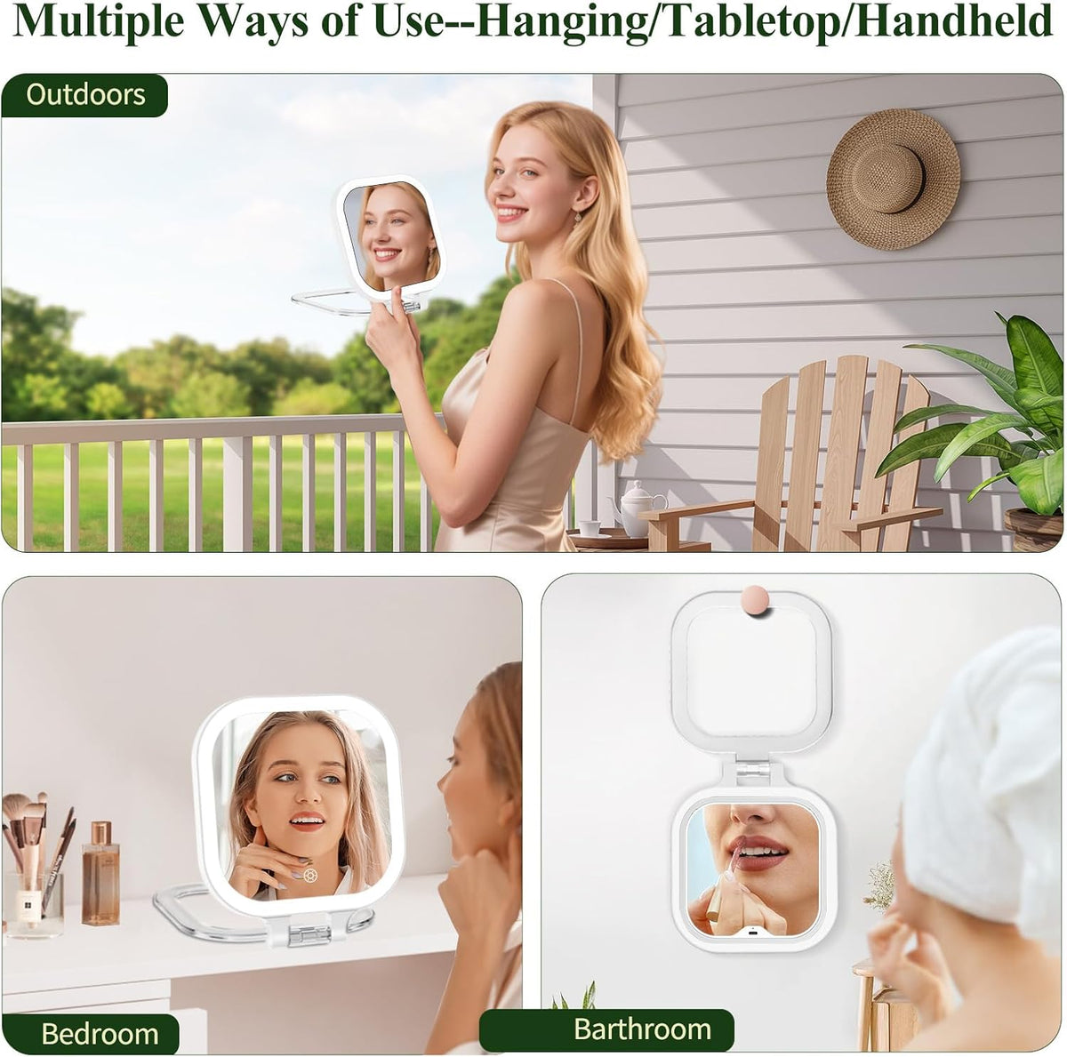 FUNTOUCH Rechargeable 7" Travel Makeup Mirror 30X Magnification,White